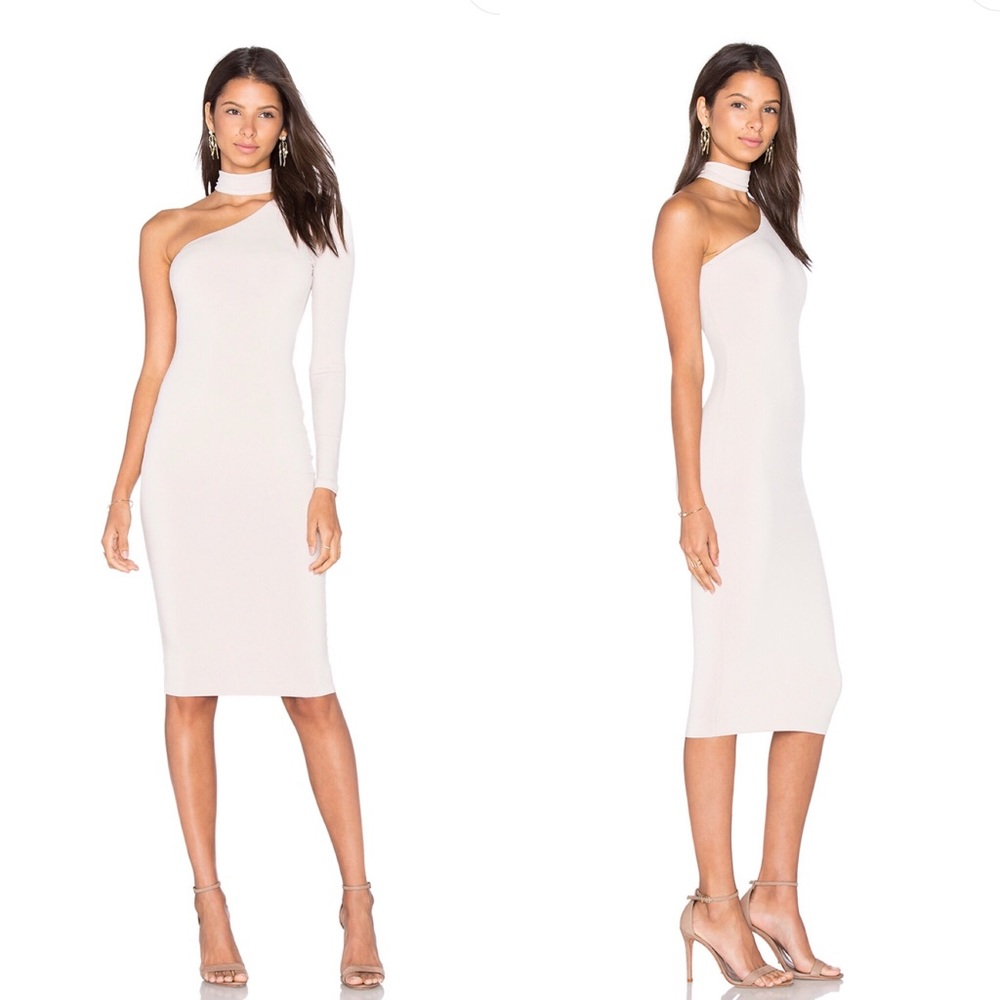 Nookie Girl Talk One Shoulder Midi Dress in Nude